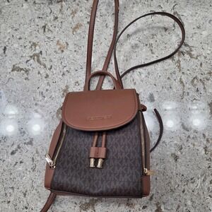 Michael Kors Backpack Purse Brown‎ Signature Print Convertible Mini Bag